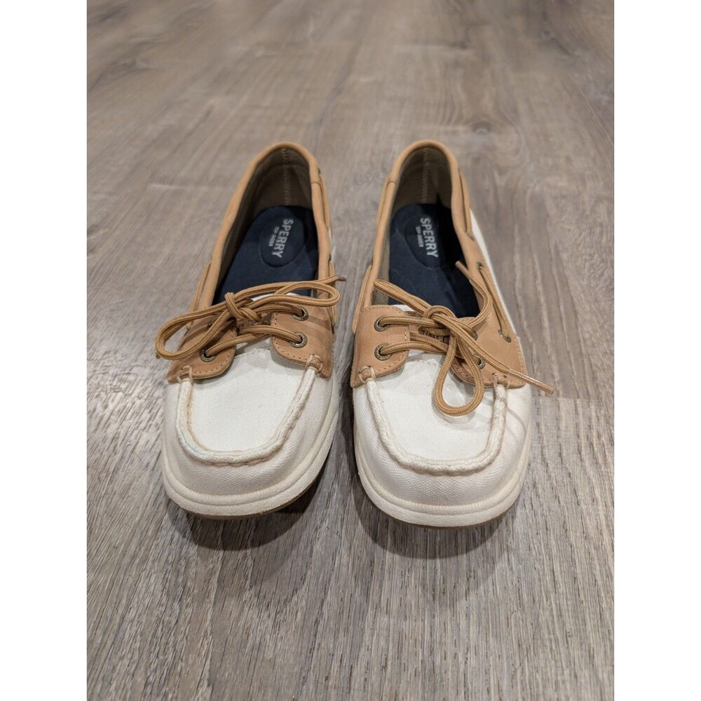 Sperry Top-Sider Laguna Boat Shoes White Tan Canvas Leather Size 8M